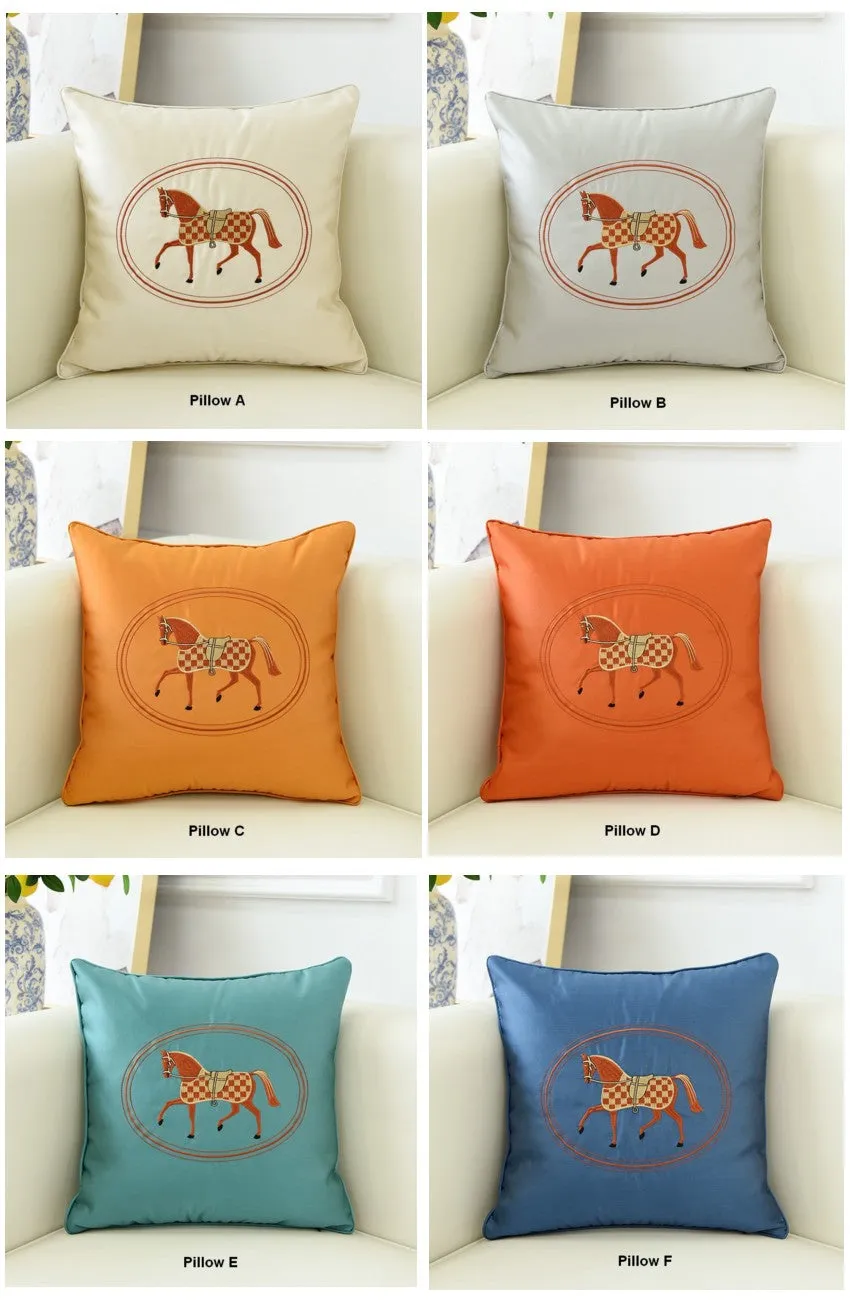 Modern Sofa Decorative Pillows, Embroider Horse Pillow Covers, Modern Decorative Throw Pillows, Horse Decorative Throw Pillows for Couch