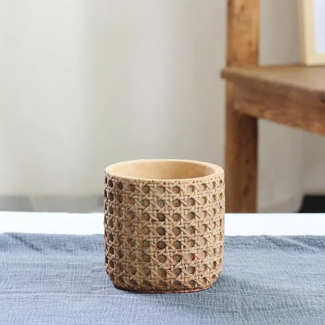 Natural Rattan Texture Cement Planter