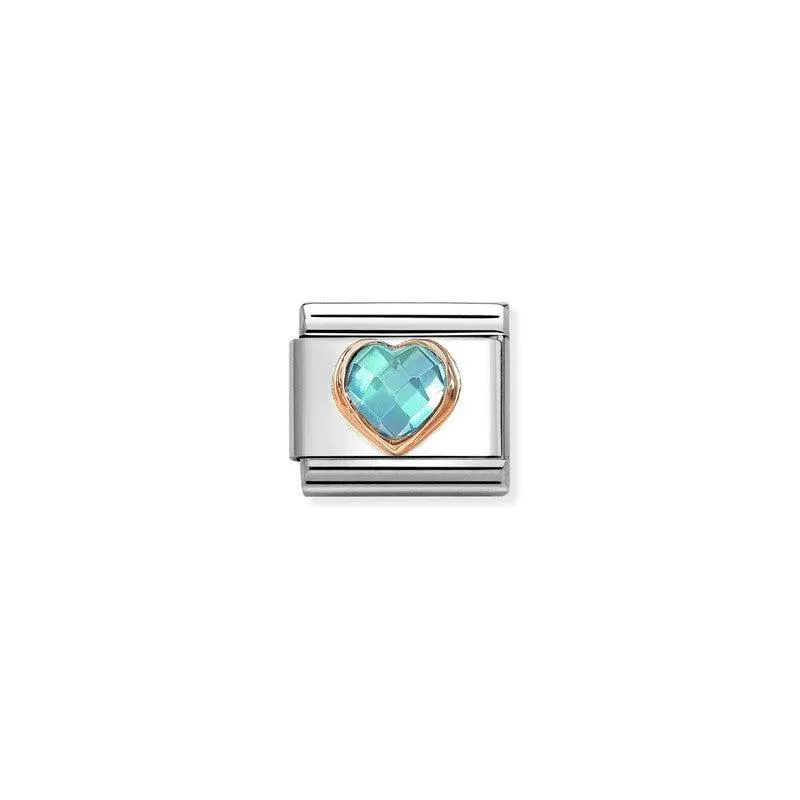 Nomination Composable Link Heart, Light Blue Faceted Cubic Zirconia, 9K Rose Gold