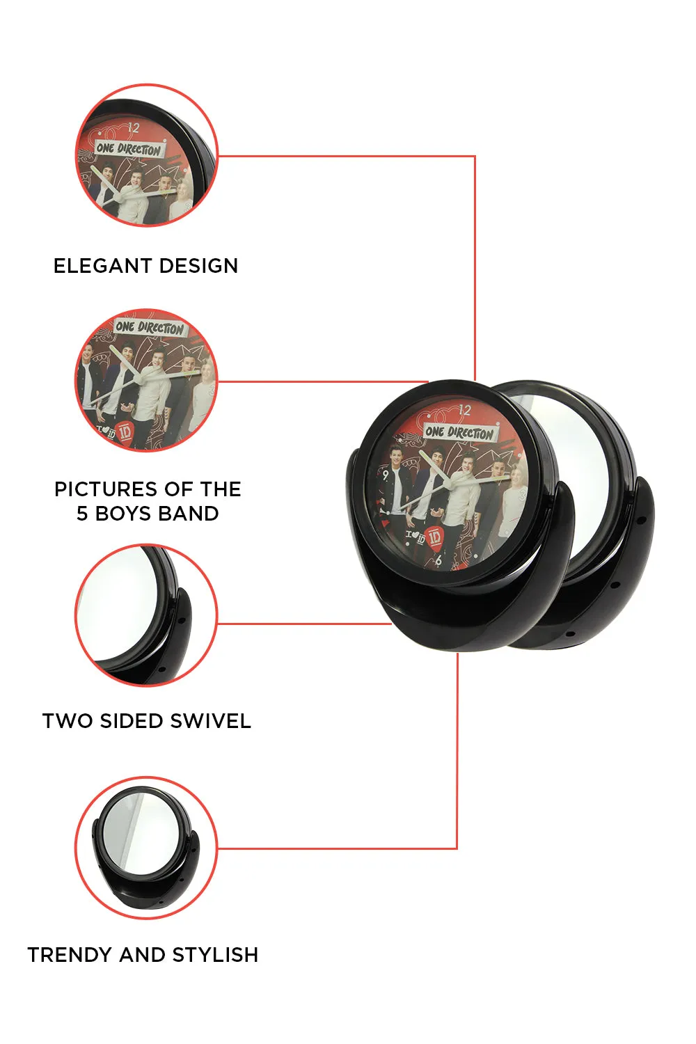 One Direction Swivel Mirror & Clock With Gift Boxed  /Limited Edition