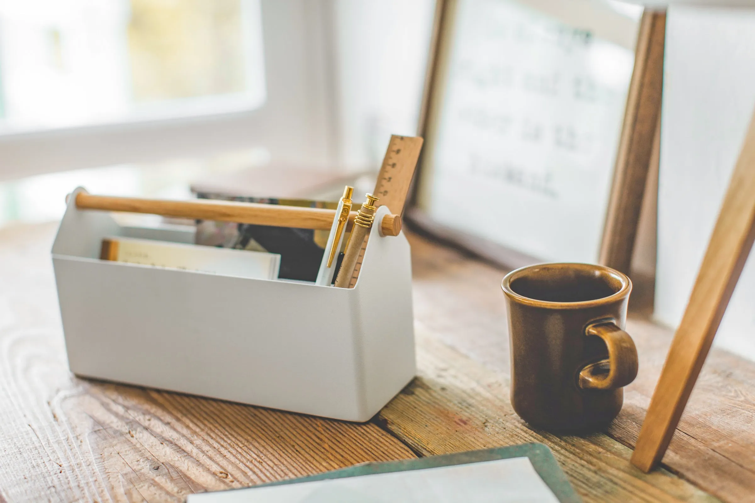 Pen   Desk Organizer - Two Sizes - Steel   Wood