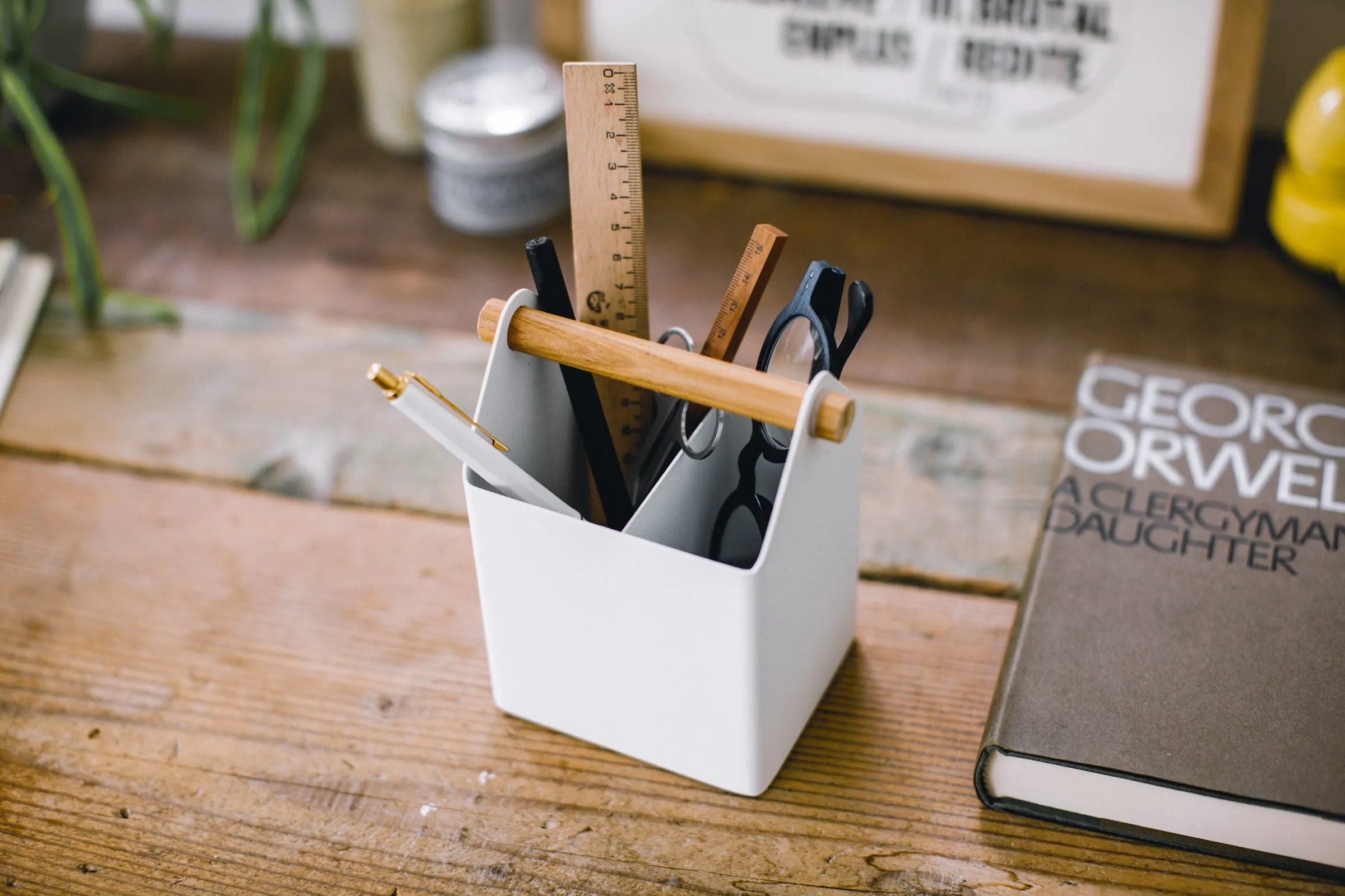 Pen   Desk Organizer - Two Sizes - Steel   Wood