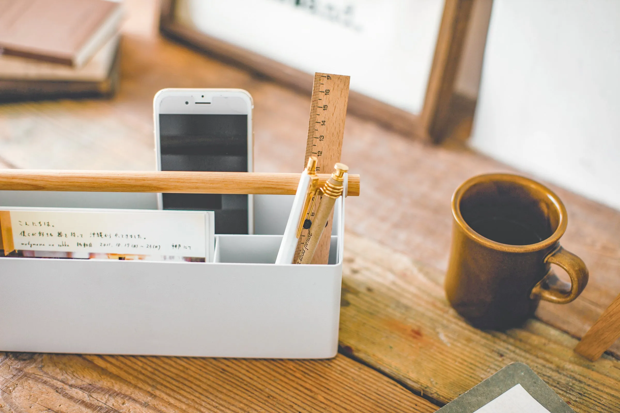 Pen   Desk Organizer - Two Sizes - Steel   Wood