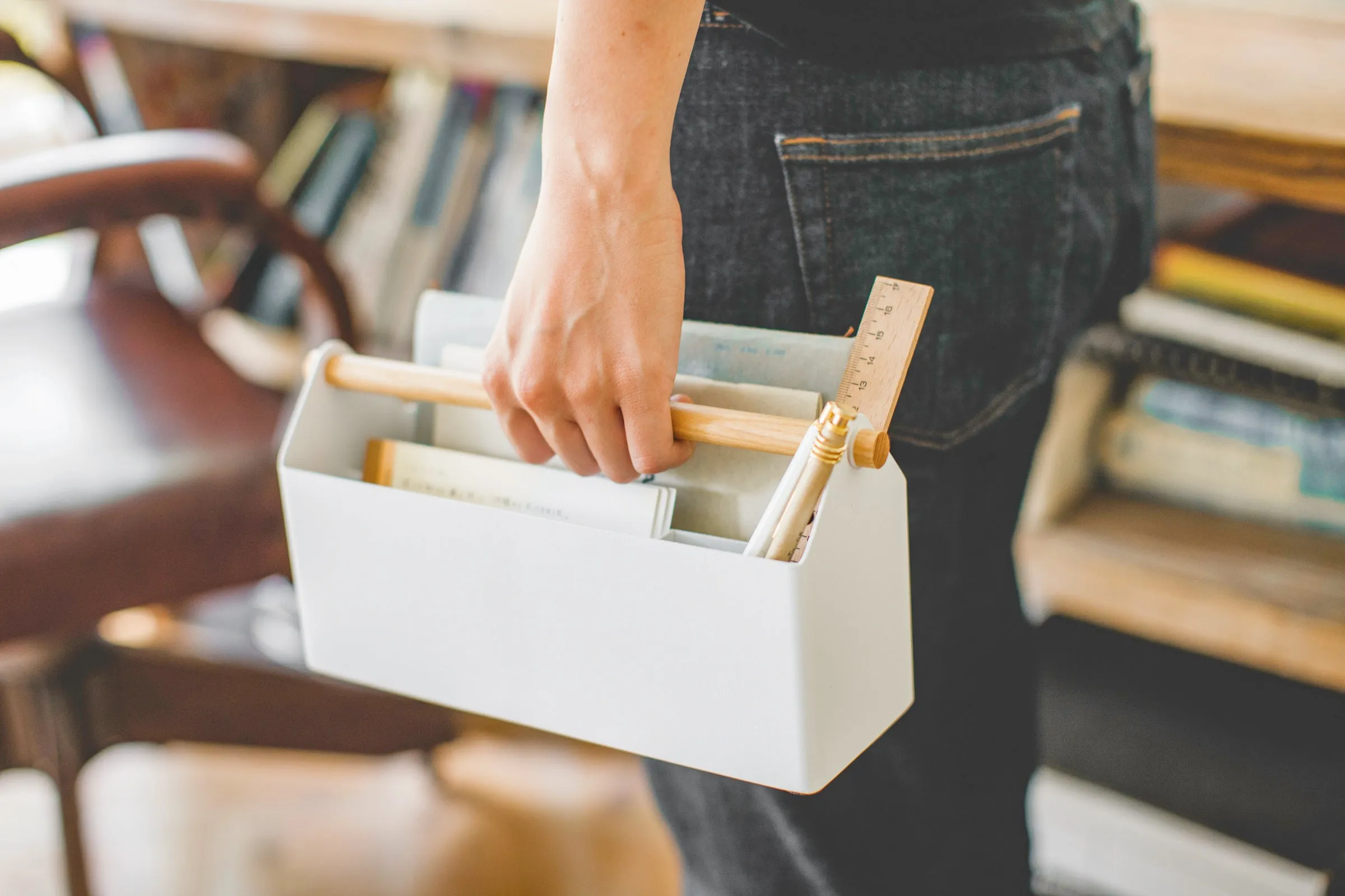 Pen   Desk Organizer - Two Sizes - Steel   Wood