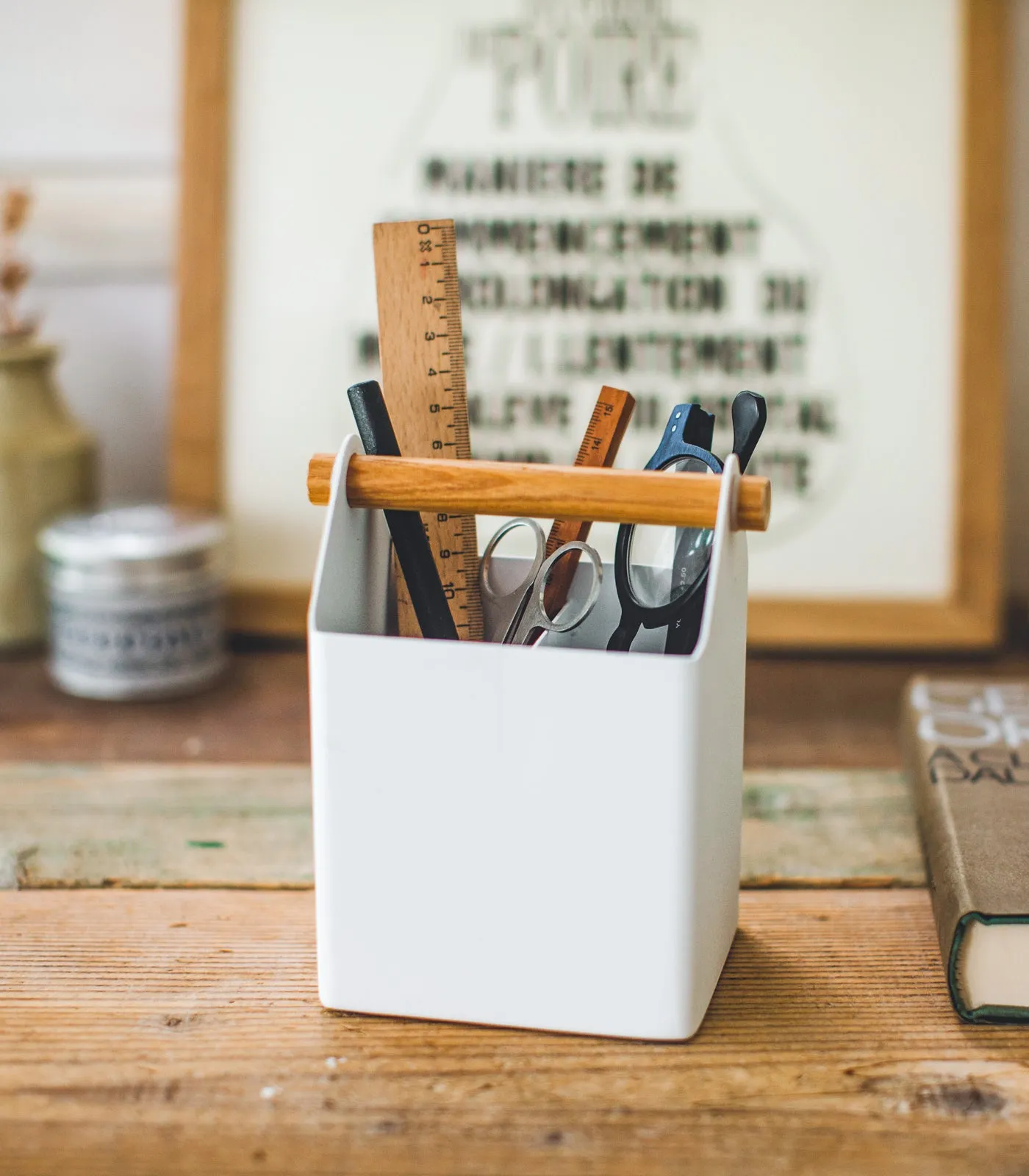 Pen   Desk Organizer - Two Sizes - Steel   Wood