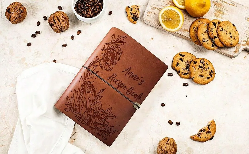 Personalized Blank Recipe Book Binder, Custom Leather Family Cookbook Journal, Recipe Sketchbook To Write In, Laser Engraved, Handcrafted Gift For Valentines, Christmas, Birthday, Husband, Mom, Dad