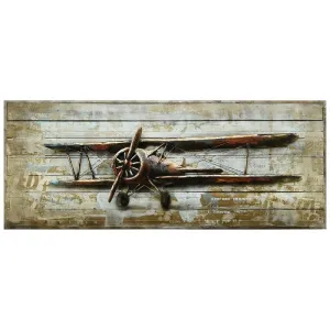 "Model airplane" Metallic Handed Painted Rugged Wooden Blocks Wall Decor