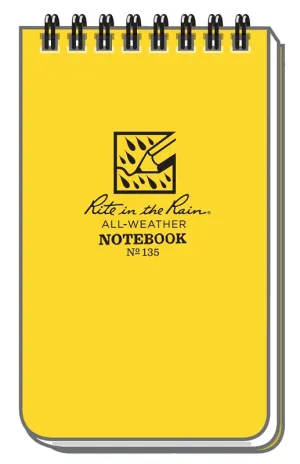 Rite in the Rain 135 Pocket Notebook, 3 x 5 in Sheet, 50-Sheet, White Sheet, Top Spiral Binding :EA: QUANTITY: 1