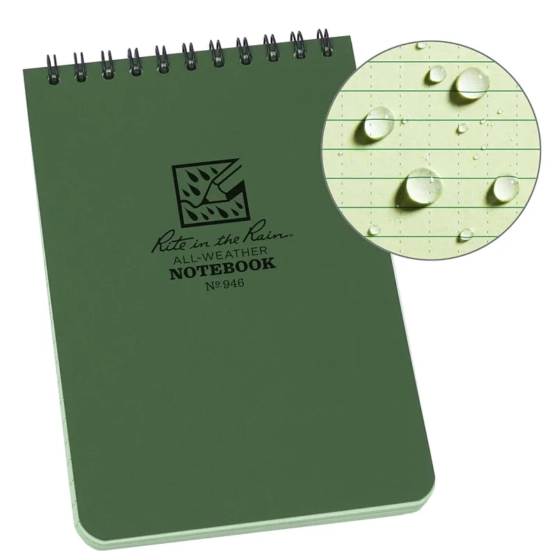 Rite in the Rain 946 Pocket Sized Notebook, Universal Pattern Sheet, 4 x 6 in Sheet, 50-Sheet, Green Sheet :EA: QUANTITY: 1