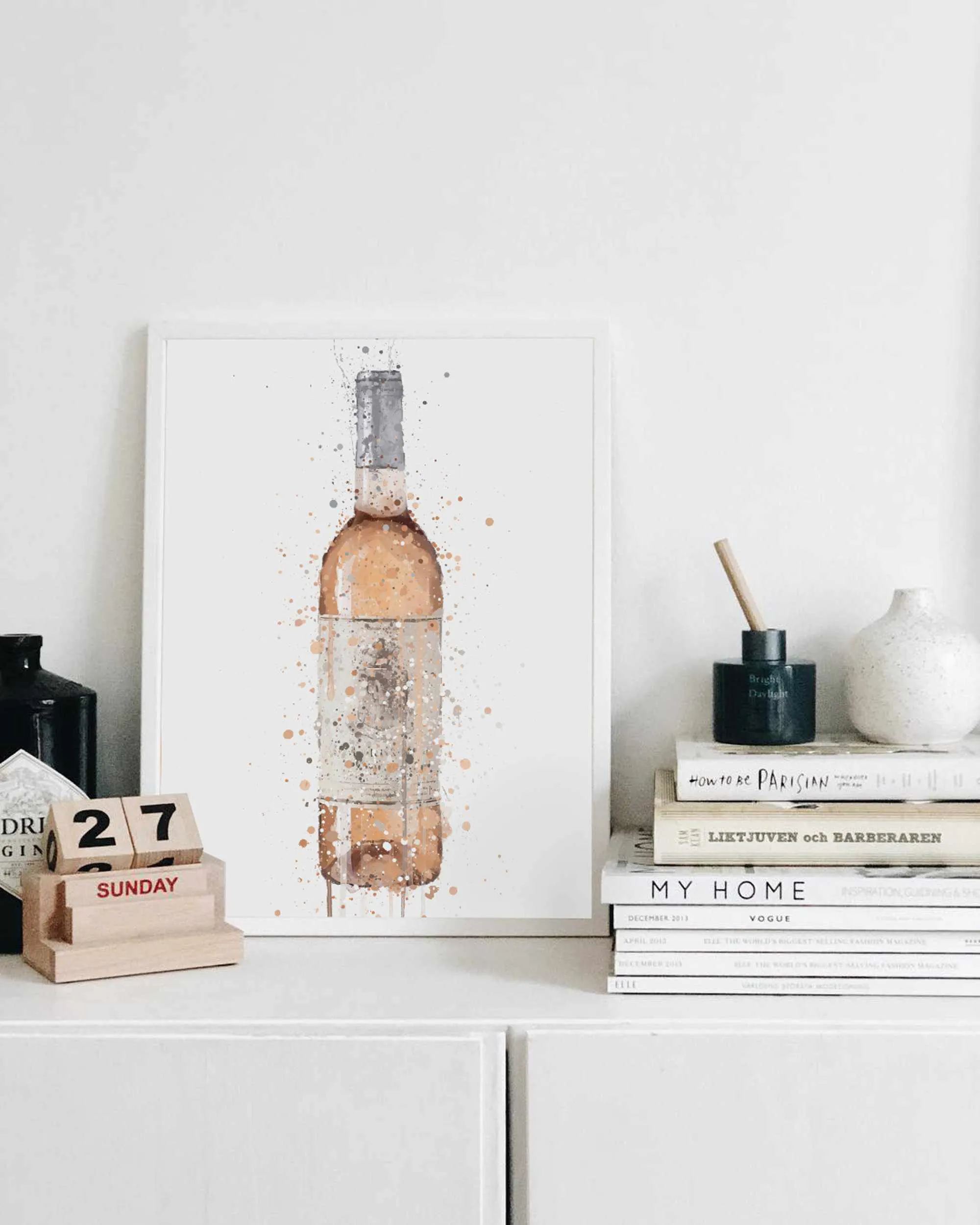 Rose Wine Bottle Wall Art Print