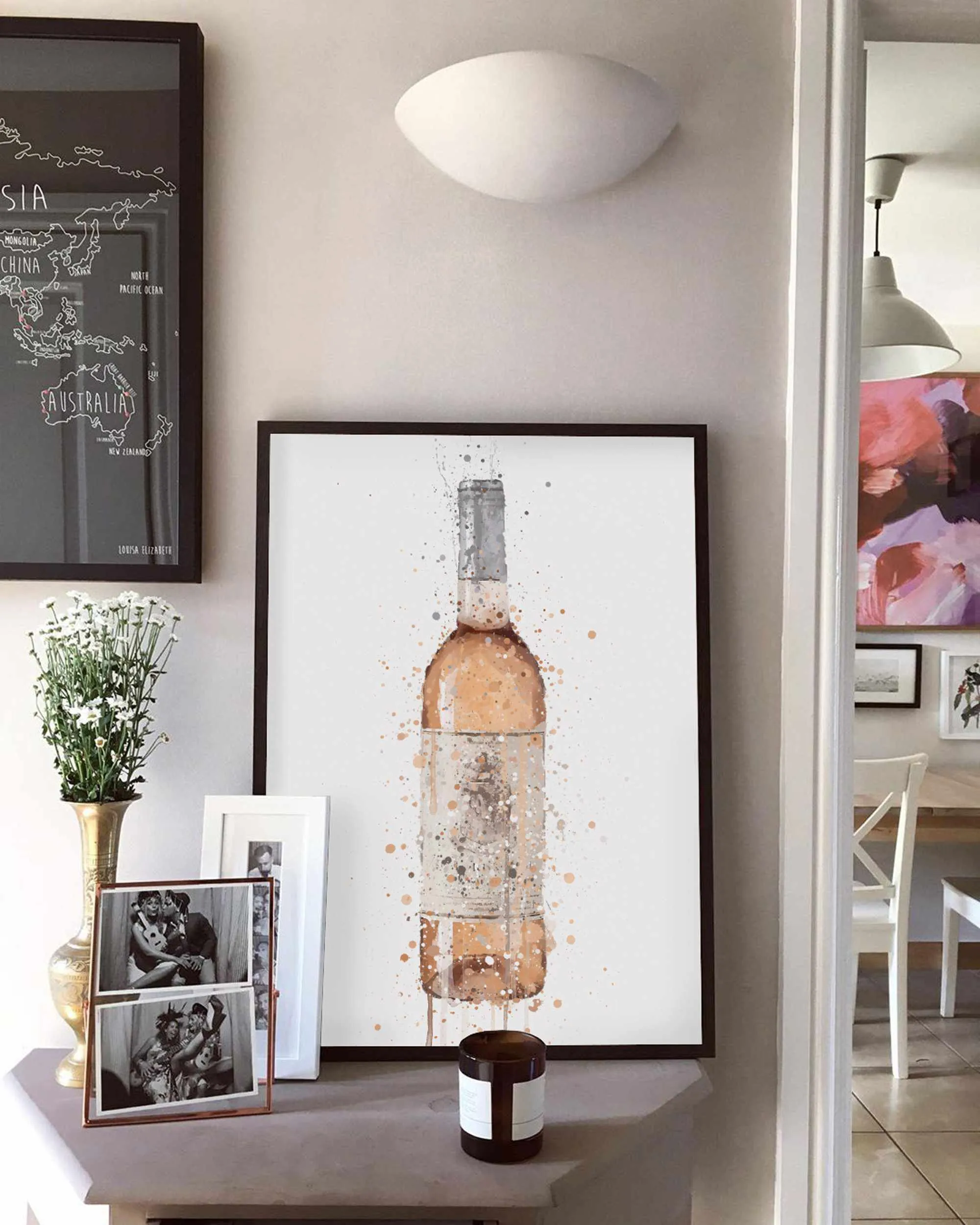 Rose Wine Bottle Wall Art Print