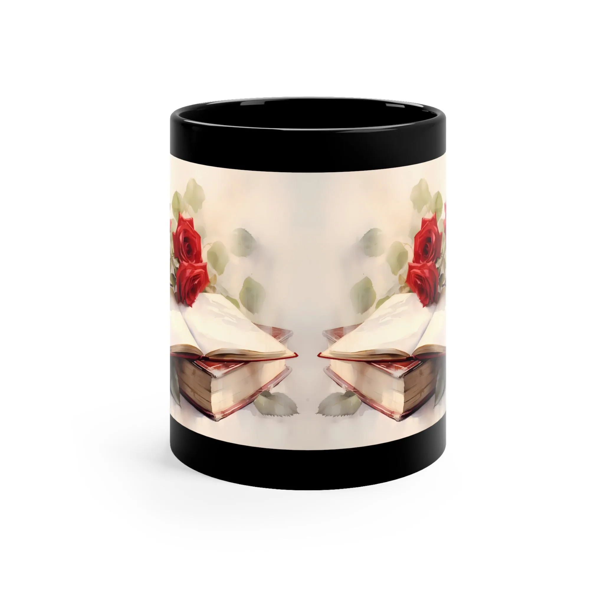 ROSES AND BOOKS (ANTIQUE LOOK) MUG - BLACK - MUGSCITY - Free Shipping