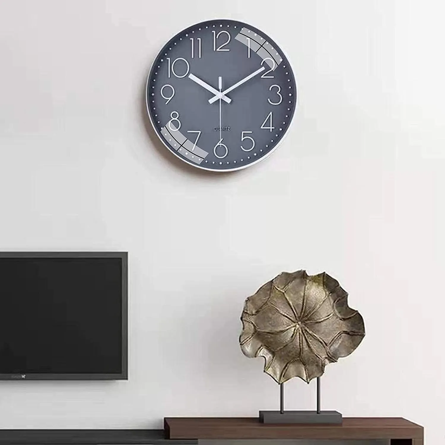 Rylan Wall Clock 12" Silent Quartz Decorative Latest Wall Clock Non-Ticking Classic Clock Battery Operated Round Easy to Read for Room/Home/Kitchen/Bedroom/Office/School- (Grey)