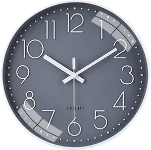 Rylan Wall Clock 12" Silent Quartz Decorative Latest Wall Clock Non-Ticking Classic Clock Battery Operated Round Easy to Read for Room/Home/Kitchen/Bedroom/Office/School- (Grey)