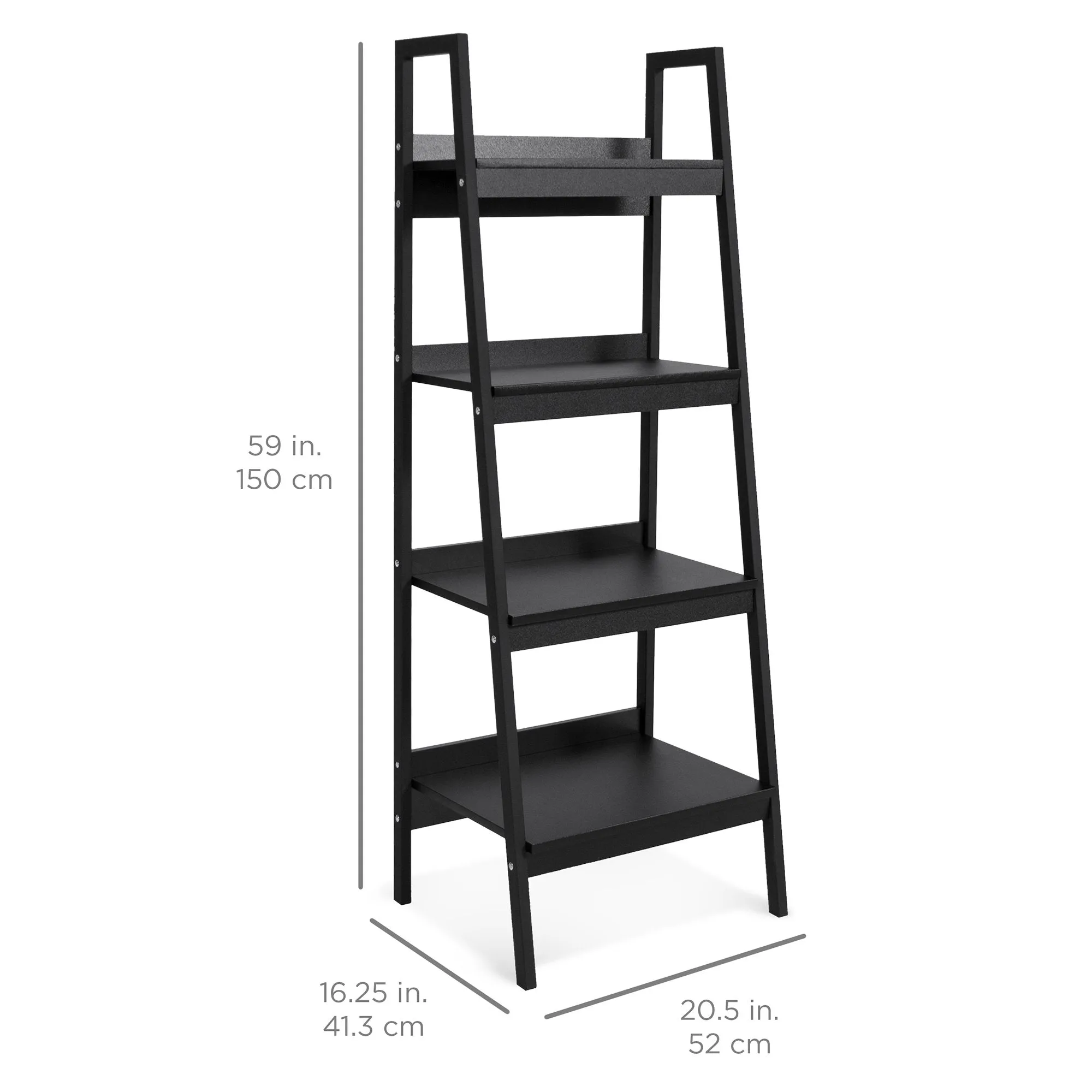 Set of 2 Wooden 4-Shelf Open Ladder Bookcase Displays w/ Metal Framing