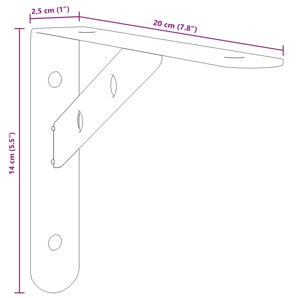 Shelf Brackets 4 pcs 20x2.5x14 cm Silver Stainless Steel