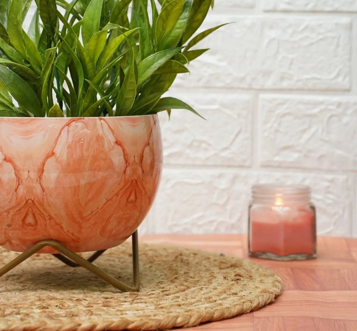 Small Pot for Indoor Plants (Marble Pink, Pack of 2)