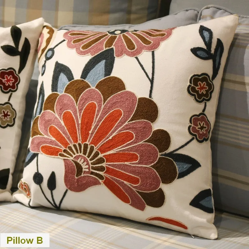 Sofa Decorative Pillows, Embroider Flower Cotton Pillow Covers, Flower Decorative Throw Pillows for Couch, Farmhouse Decorative Throw Pillows