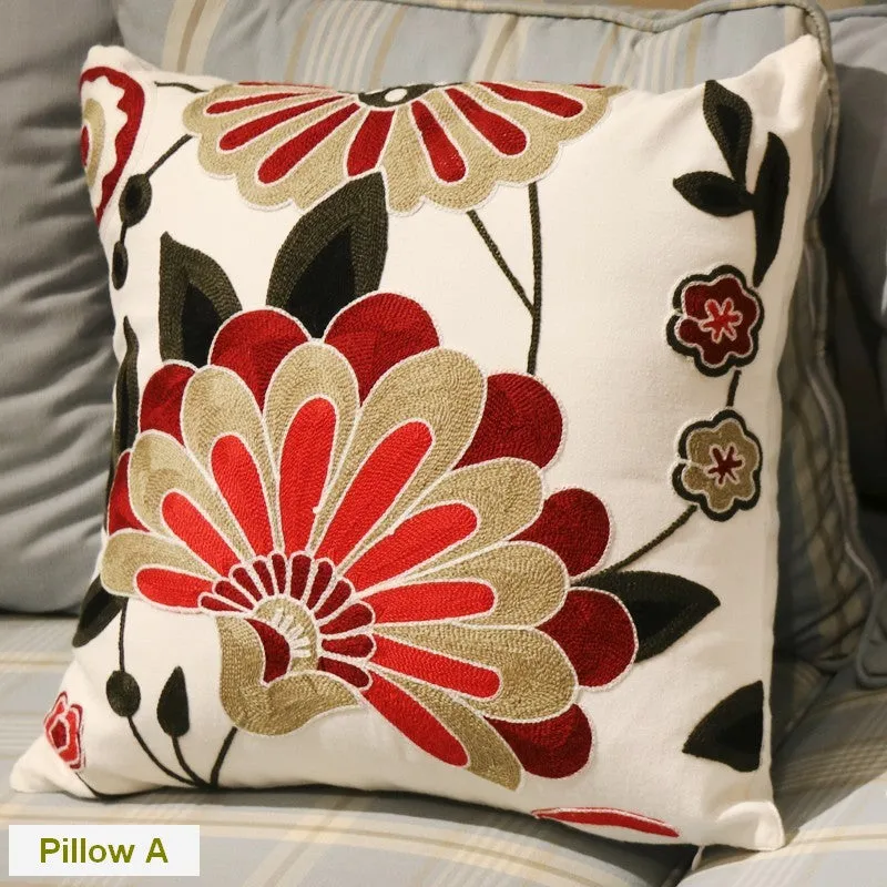 Sofa Decorative Pillows, Embroider Flower Cotton Pillow Covers, Flower Decorative Throw Pillows for Couch, Farmhouse Decorative Throw Pillows