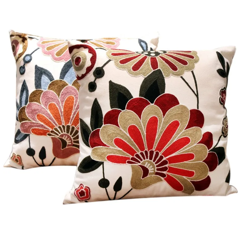 Sofa Decorative Pillows, Embroider Flower Cotton Pillow Covers, Flower Decorative Throw Pillows for Couch, Farmhouse Decorative Throw Pillows