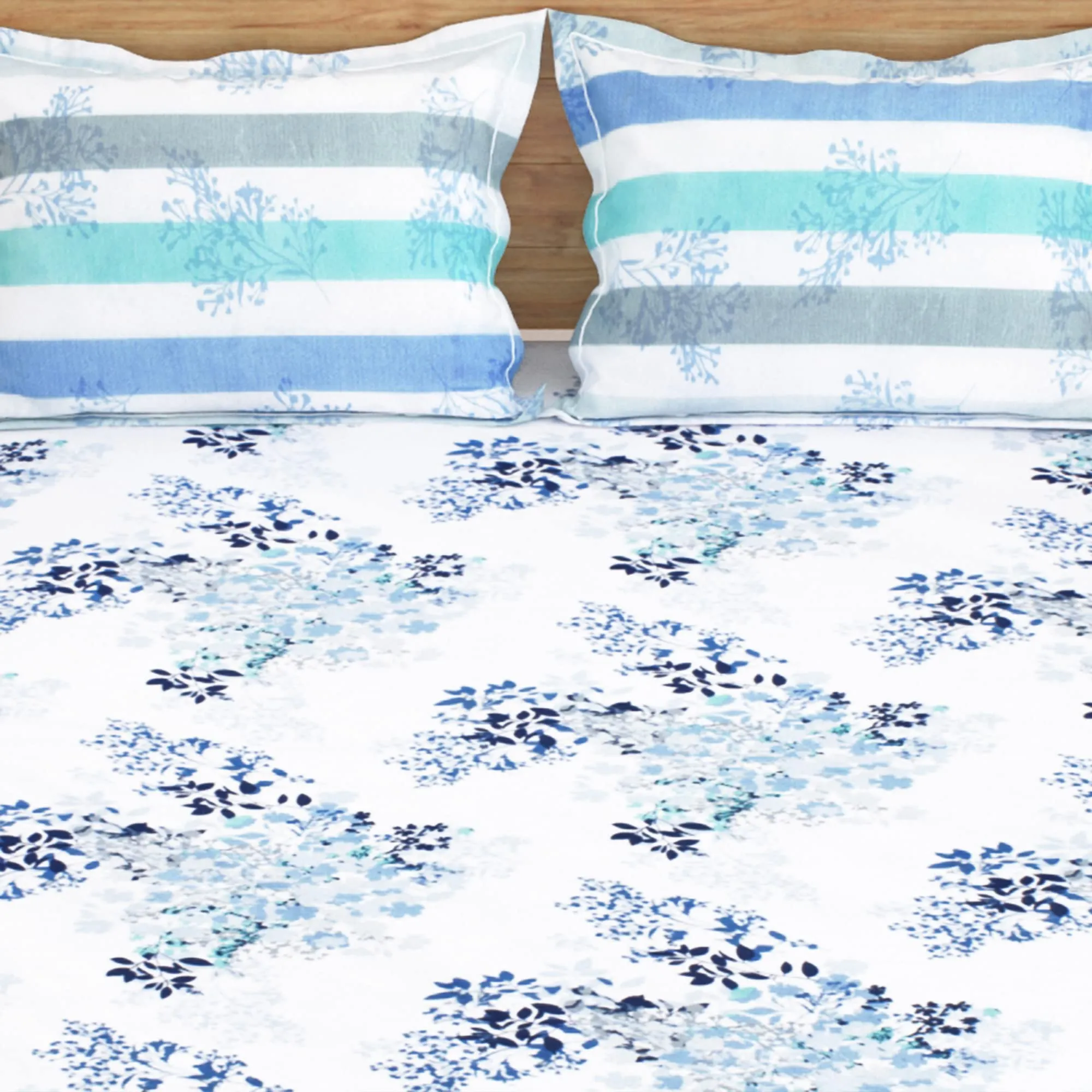 Story@Home 152 TC Cotton Bedsheet for Double Bed with 2 Pillow Covers, Blue