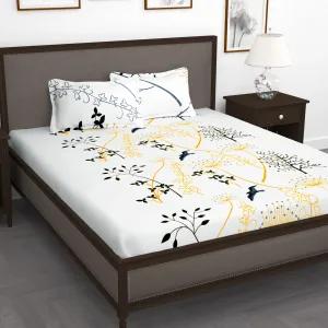 Story@Home 210 TC 100% Pure Cotton Bedsheet for King Double Bed with 2 Pillow Covers, (88 x 108 inch) Floral Magic, Cream and Yellow