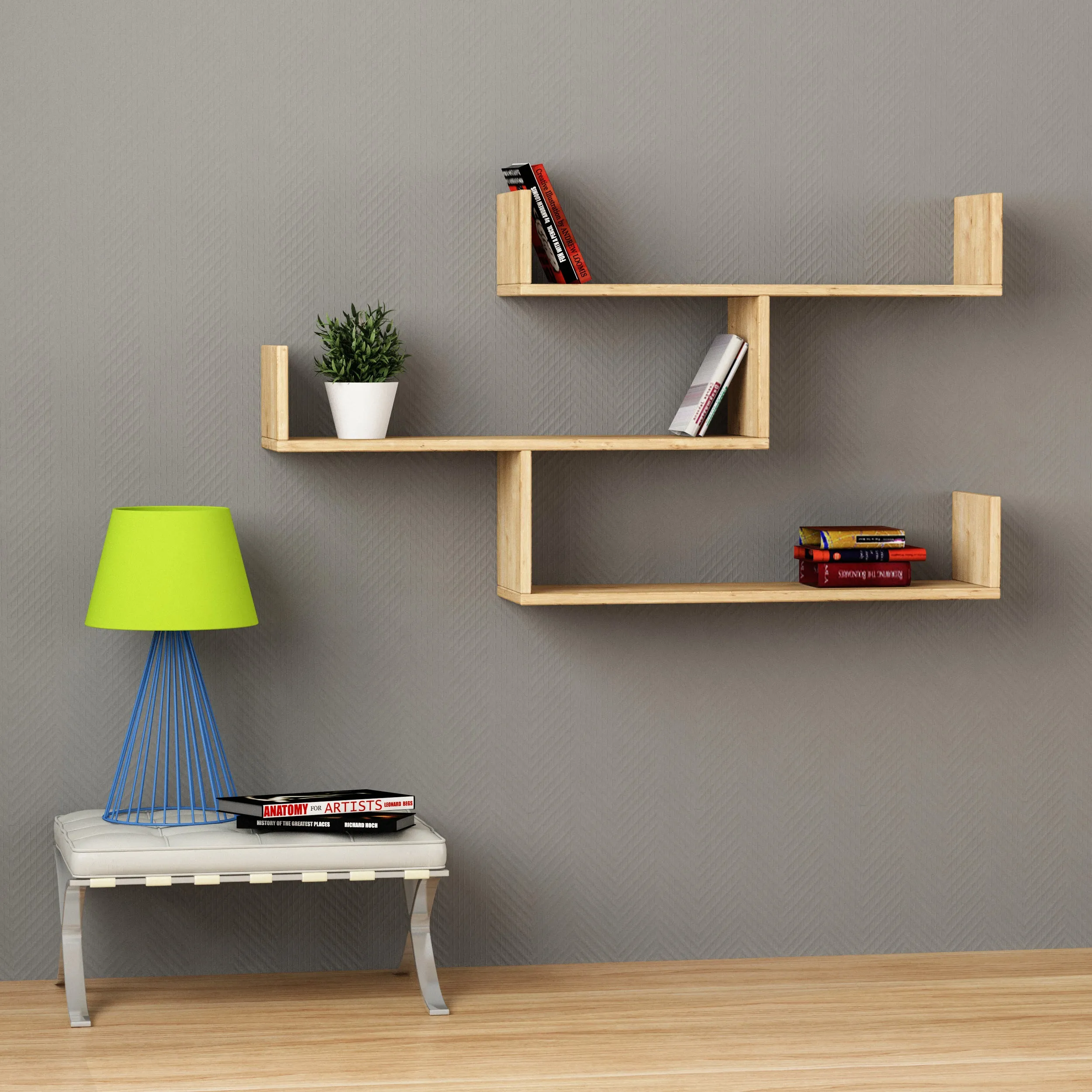 Tibet Wall Mounted Modern Bookcase Display Unit W 119cm