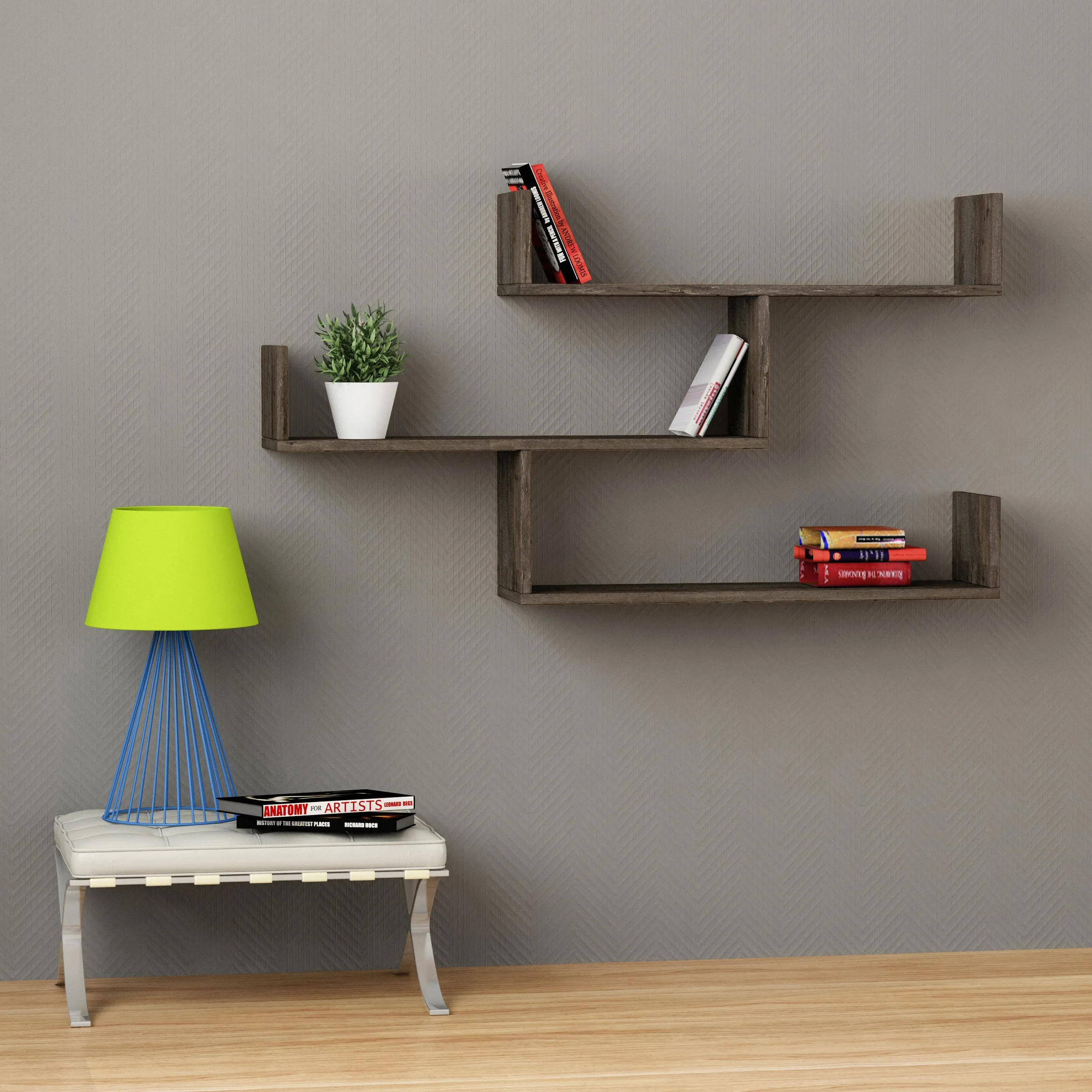 Tibet Wall Mounted Modern Bookcase Display Unit W 119cm