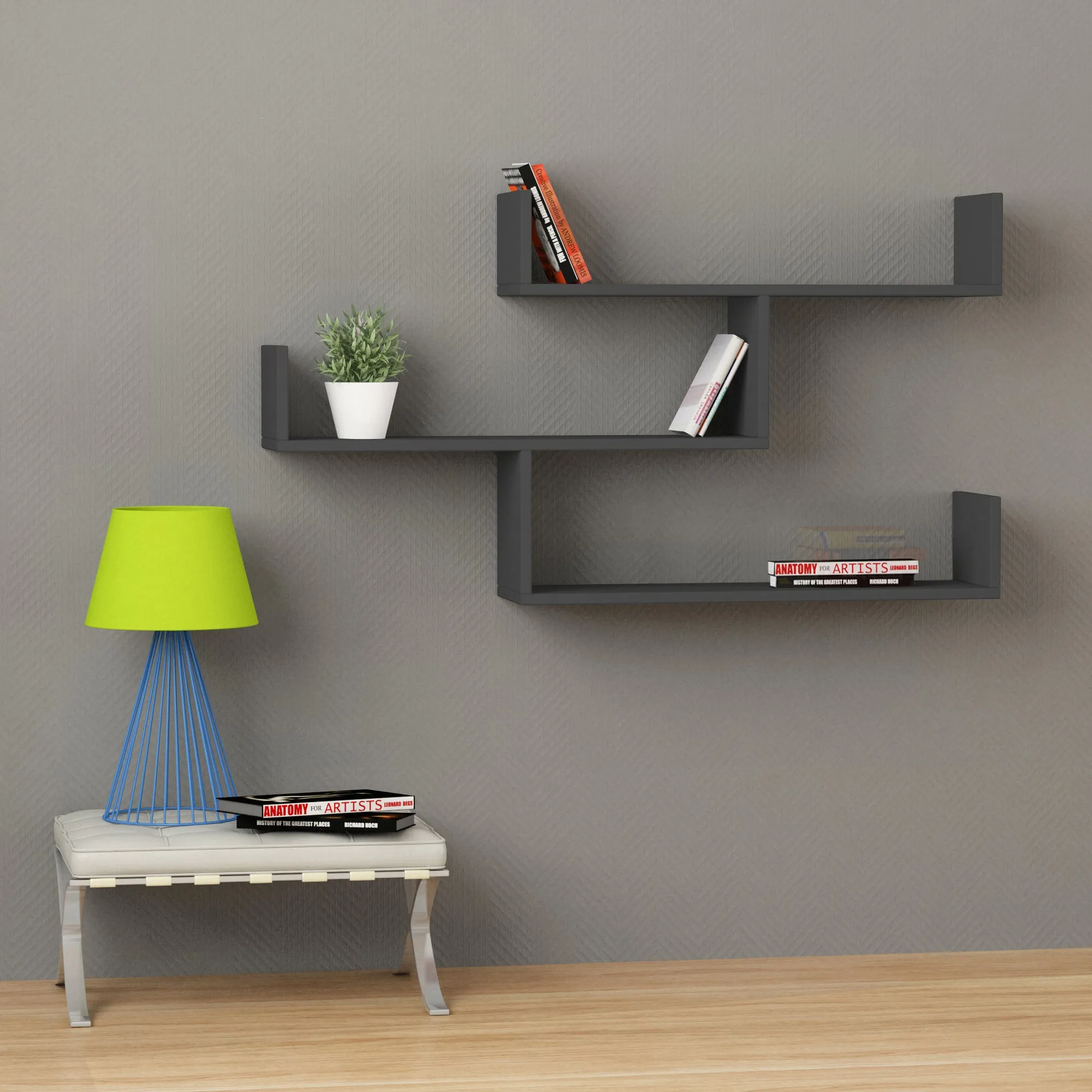 Tibet Wall Mounted Modern Bookcase Display Unit W 119cm