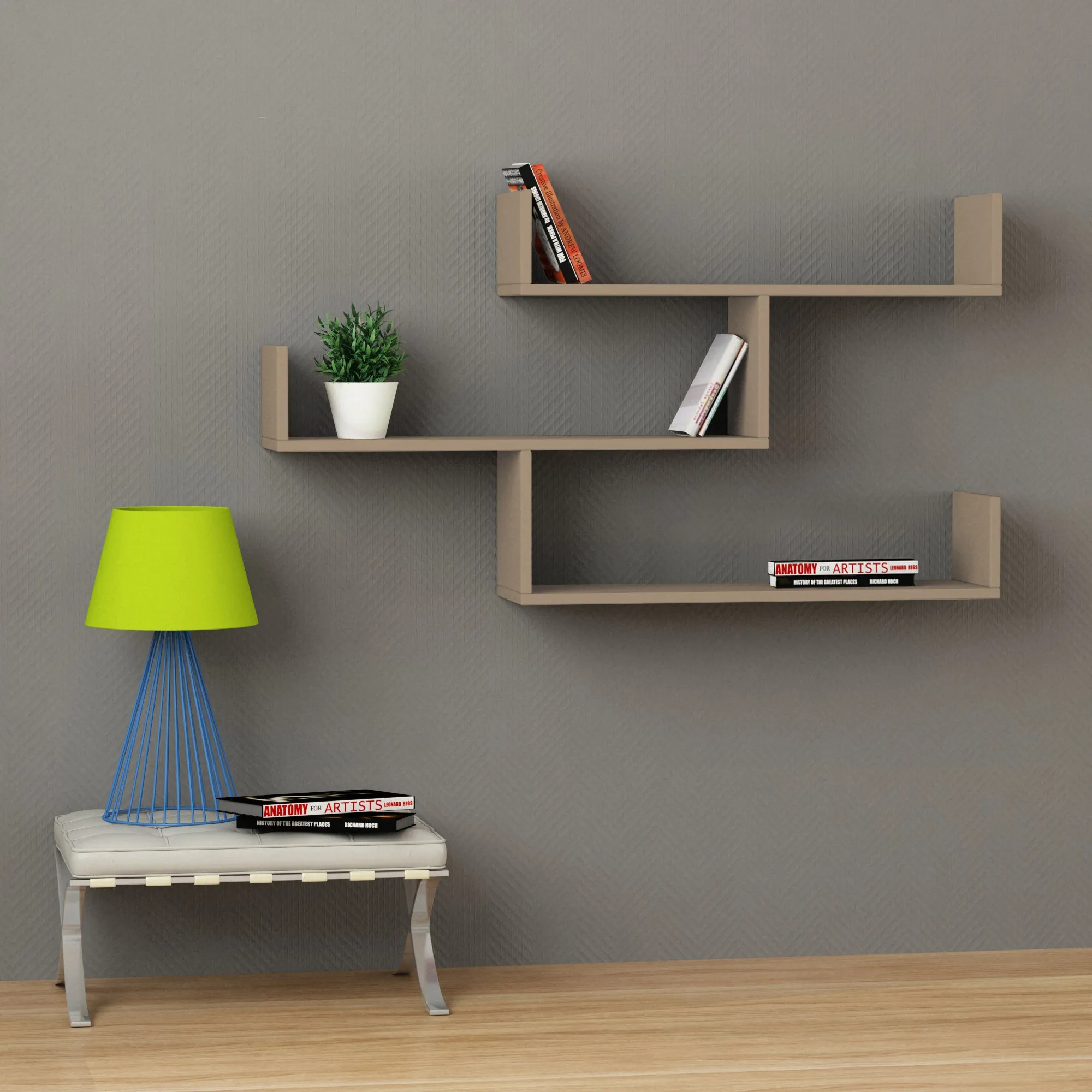 Tibet Wall Mounted Modern Bookcase Display Unit W 119cm