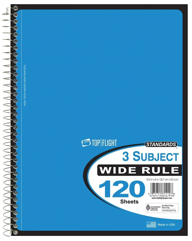 Top Flight WB120DPF Series 4511880 Wide Rule Notebook, Micro-Perforated Sheet, 120-Sheet, Wirebound Binding :EA: QUANTITY: 24