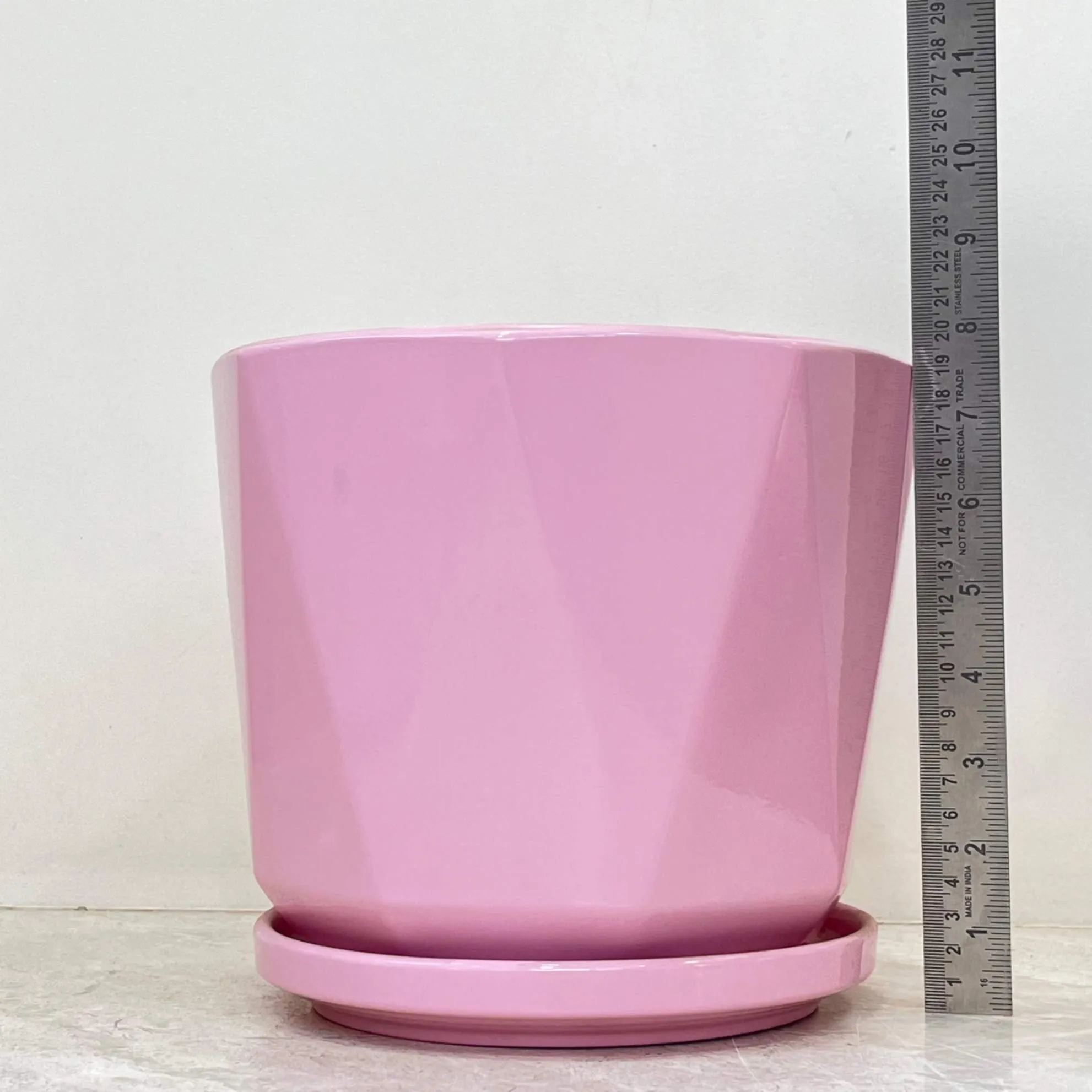 Vibrant Pink Geometric Ceramic Pot Set Of 3