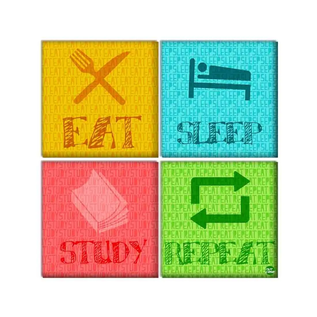 Wall Art Decor For Home Set Of 4 -Eat Sleep Study Repeat