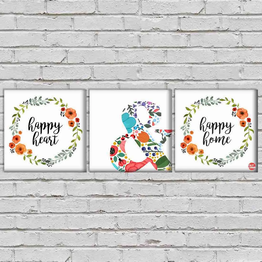 Wall Art Decor Hanging Panels Set Of 3 -Happy Heart & Happy Home White