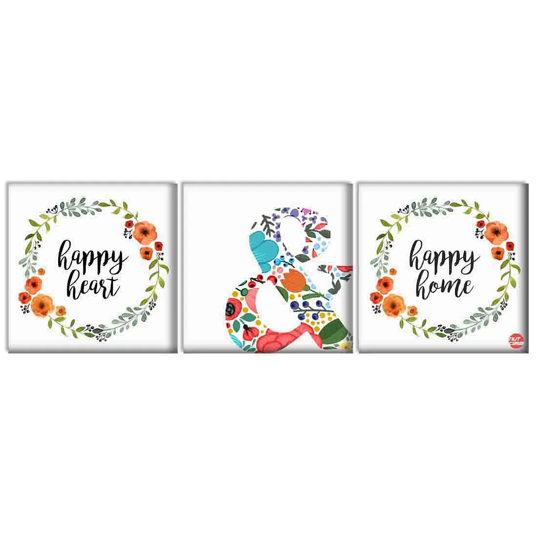 Wall Art Decor Hanging Panels Set Of 3 -Happy Heart & Happy Home White