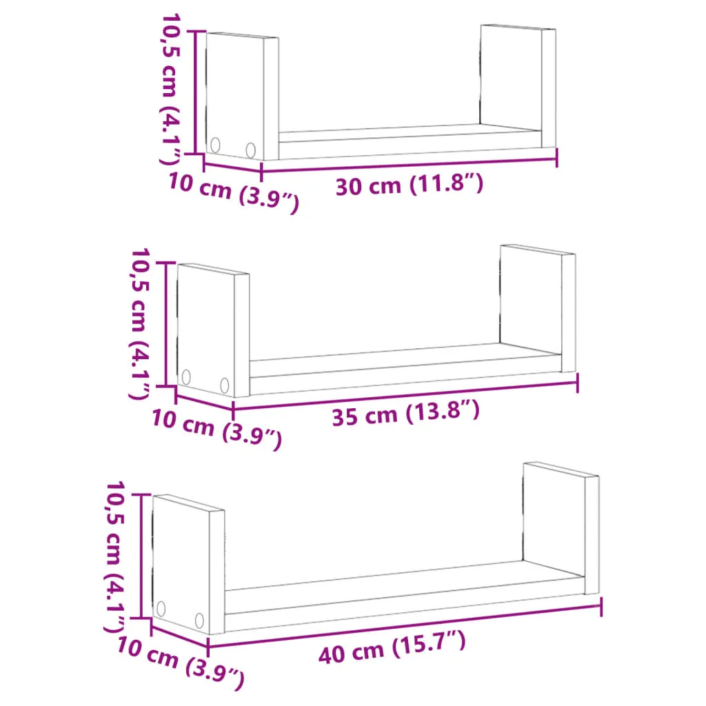 Wall Shelf 3 pcs Sonoma Oak Engineered Wood