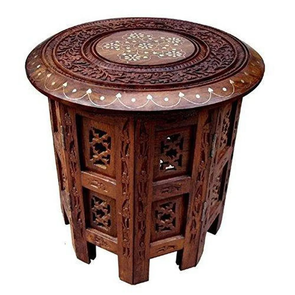 Wooden handcrafted carved folding coffee table | 12 Inches