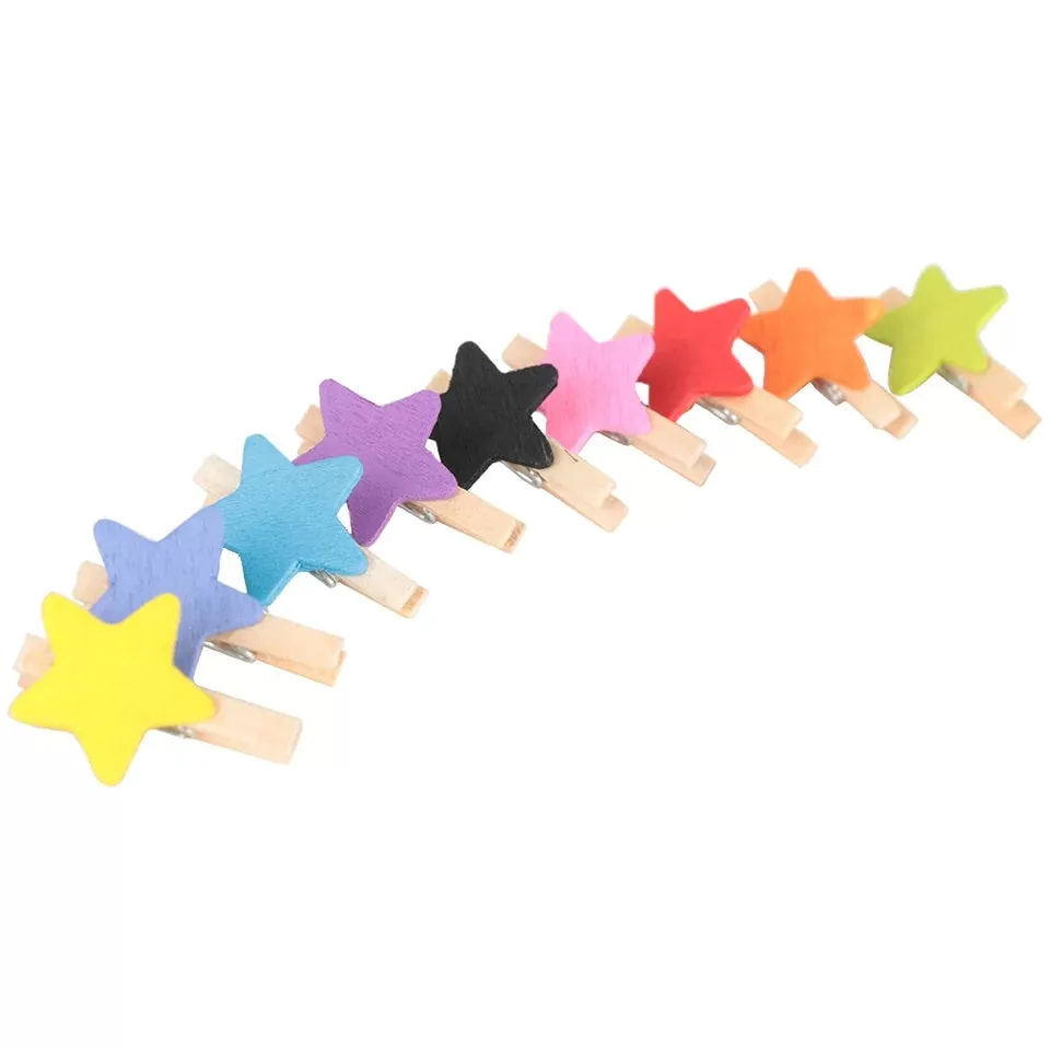 Wooden Photo Paper Clip - Stars - Set of 10