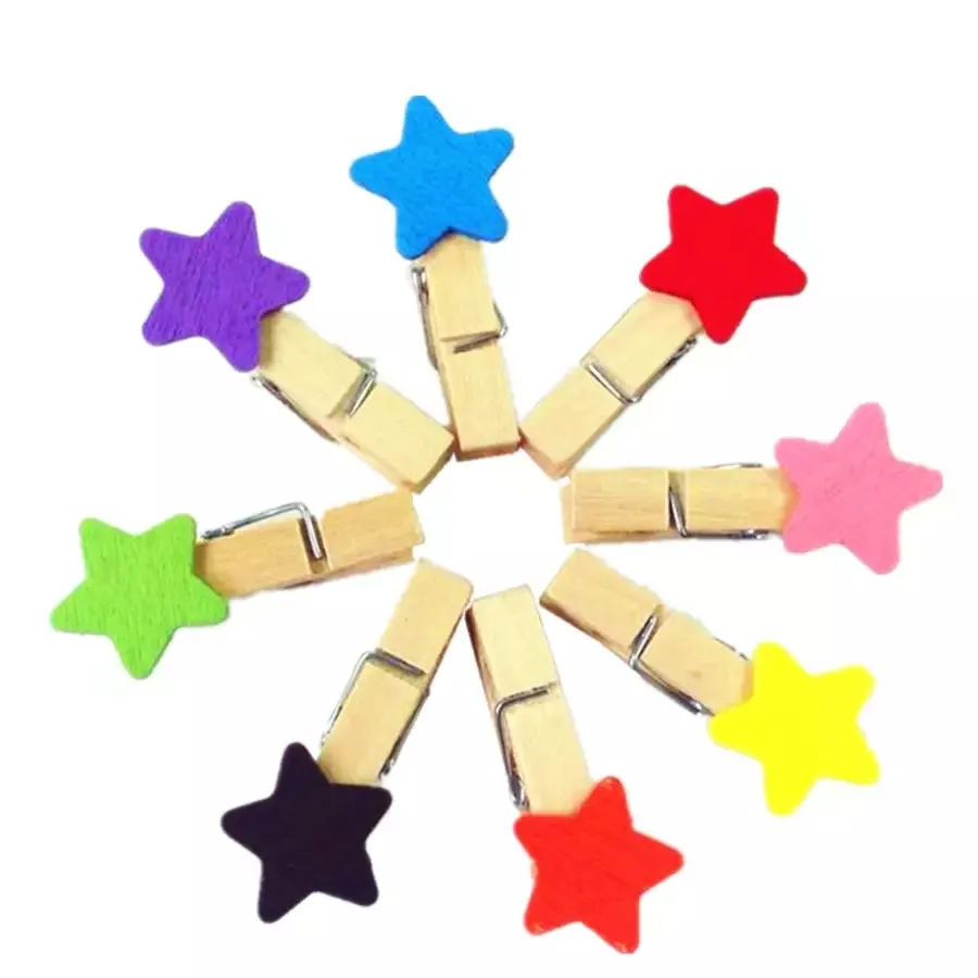 Wooden Photo Paper Clip - Stars - Set of 10