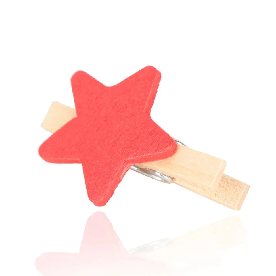 Wooden Photo Paper Clip - Stars - Set of 10