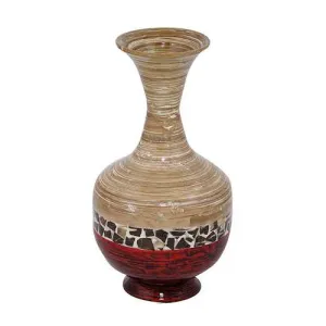 Zoe Distressed Natural And Red with Coconut Shell Spun Bamboo Vase